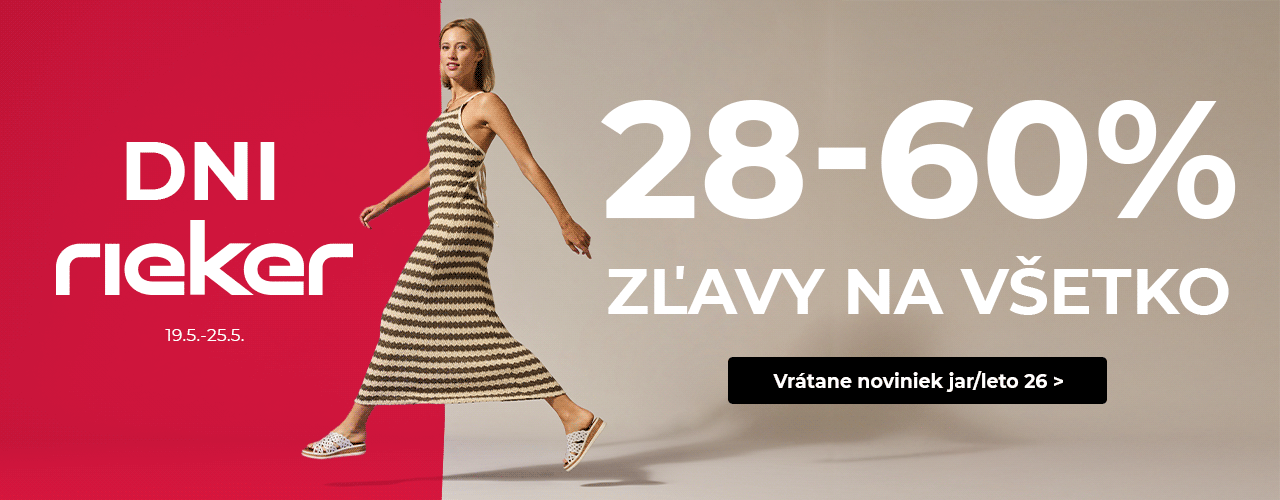 Dni Rieker Zľavy na všetko 28-60 % Dni Rieker Zľavy na všetko 28-60 %